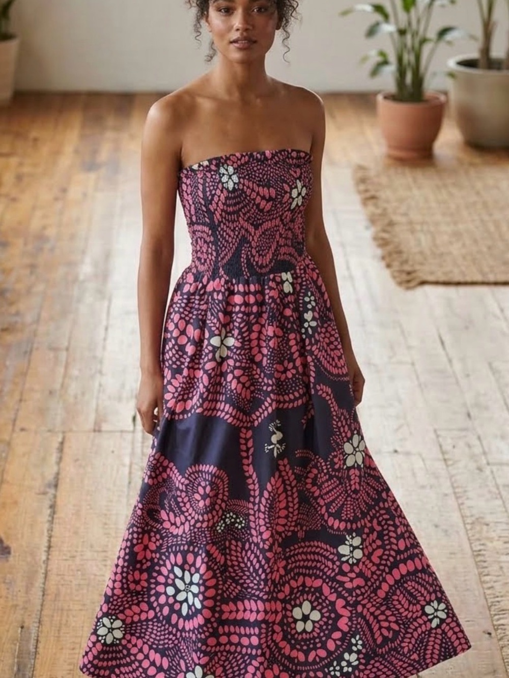 Anthropologie Marimeko Navy and Pink Floral Halter Sundress